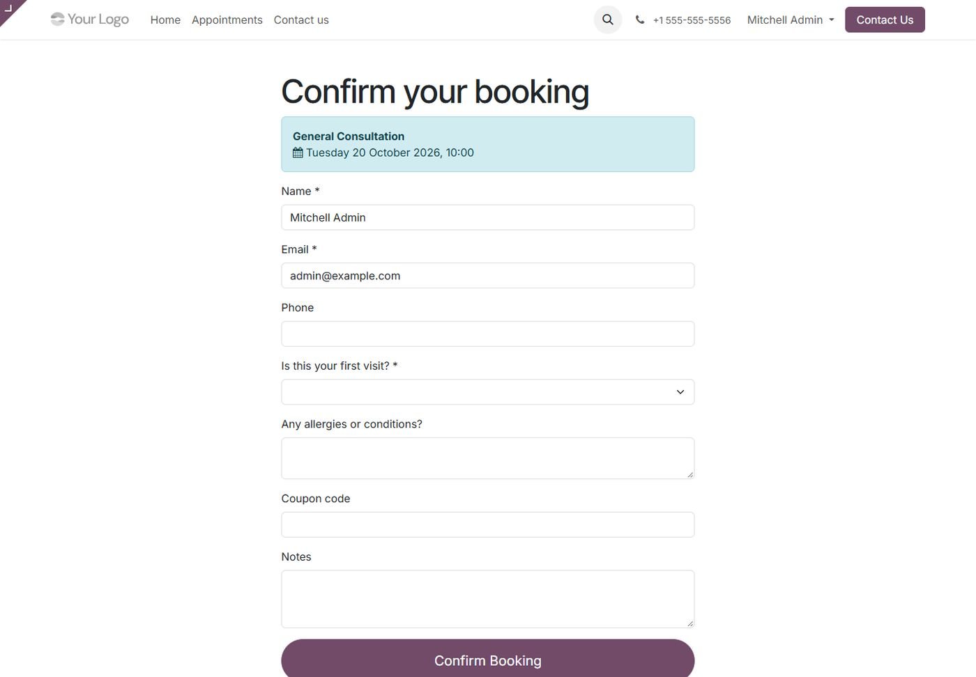 Confirm booking