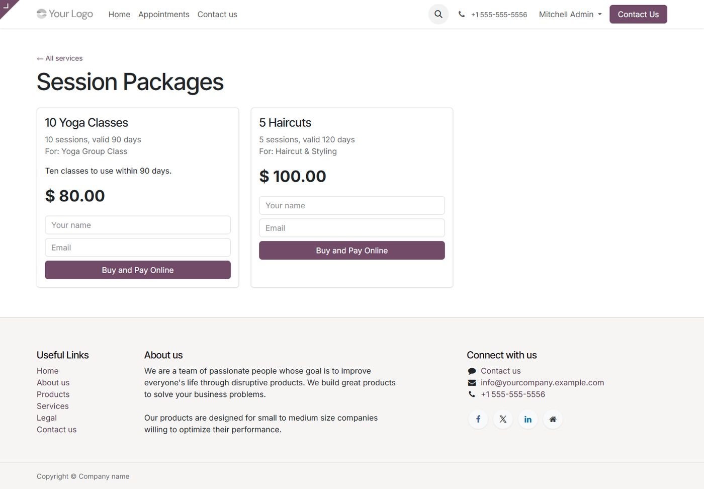 Packages sold online
