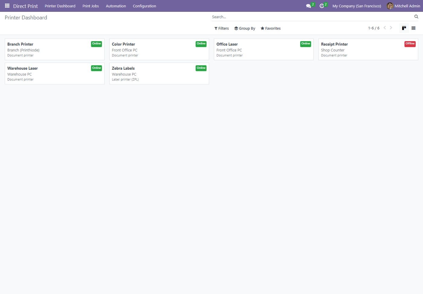 Odoo 16: Printer dashboard
