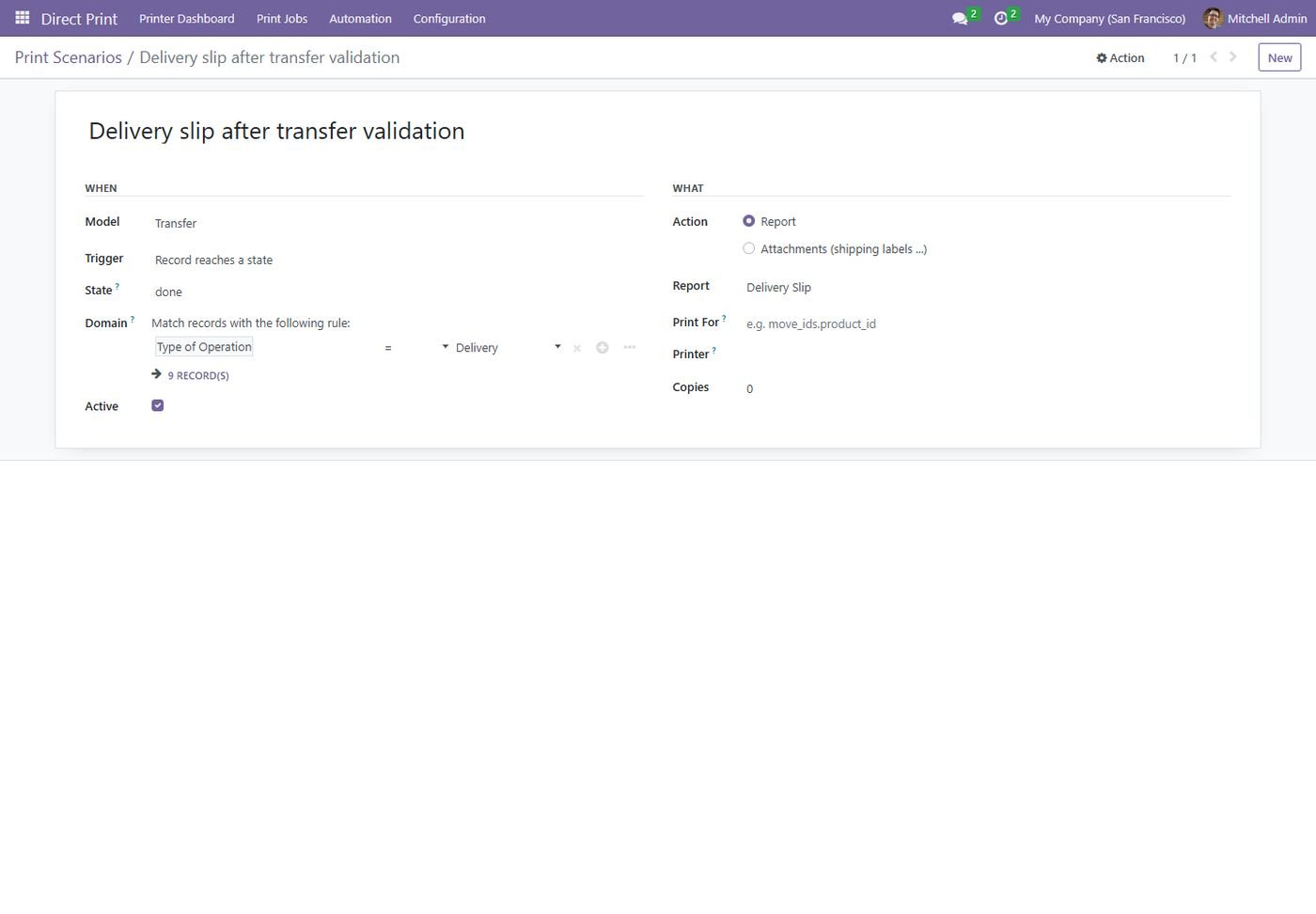Odoo 16: Print scenario