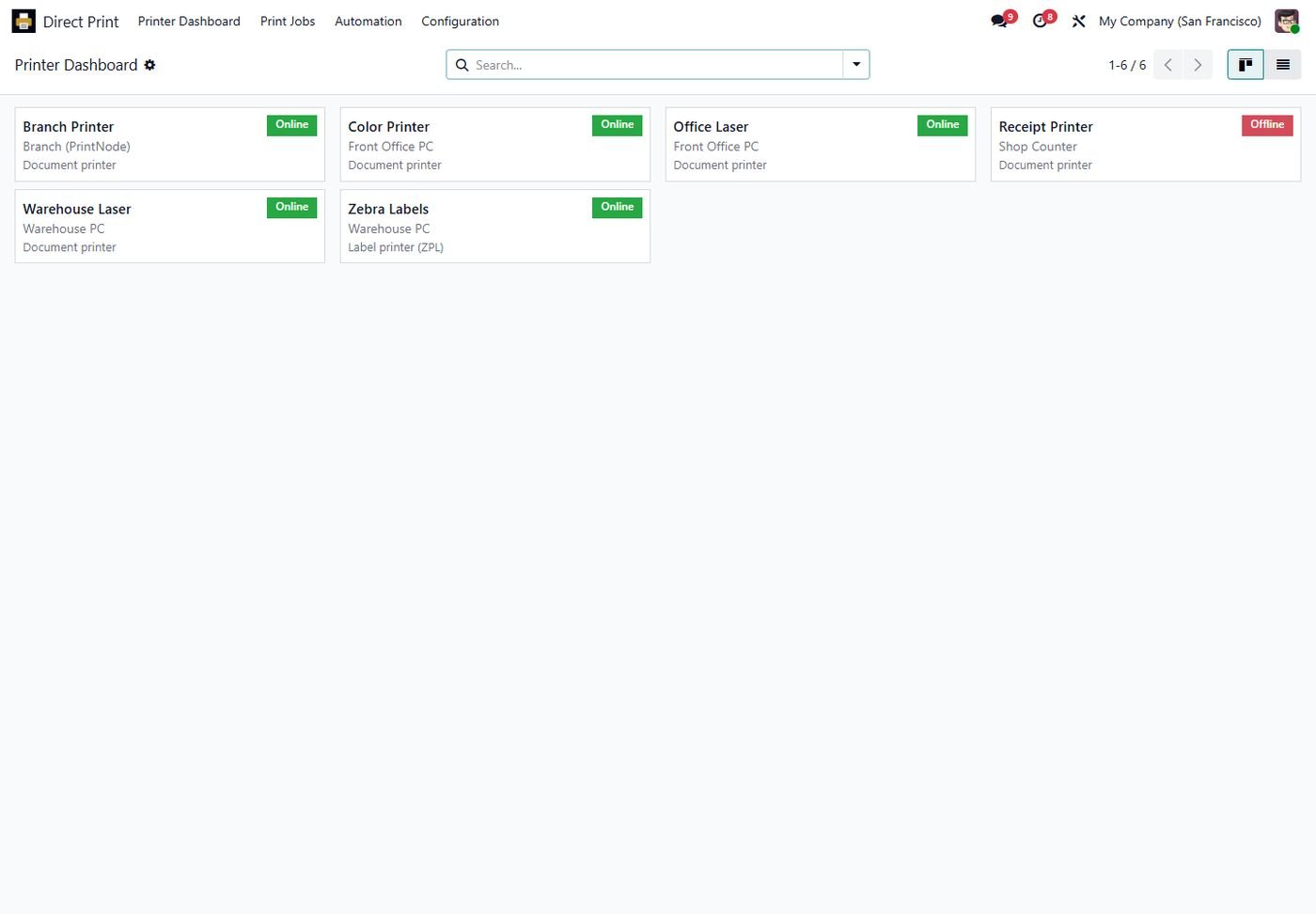 Printer dashboard