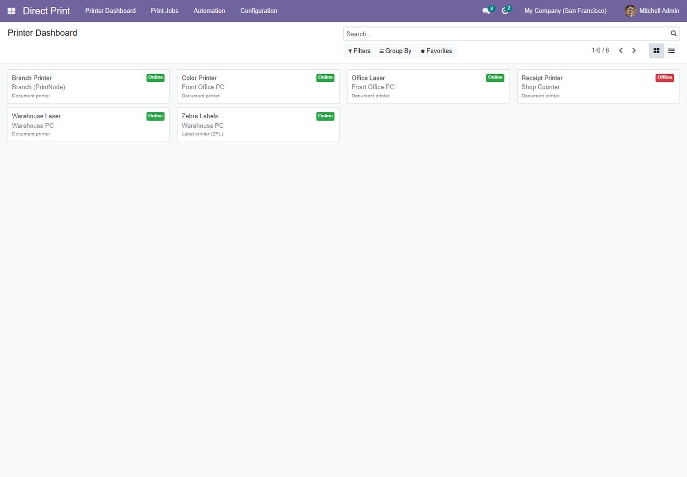 Odoo 15: Printer dashboard