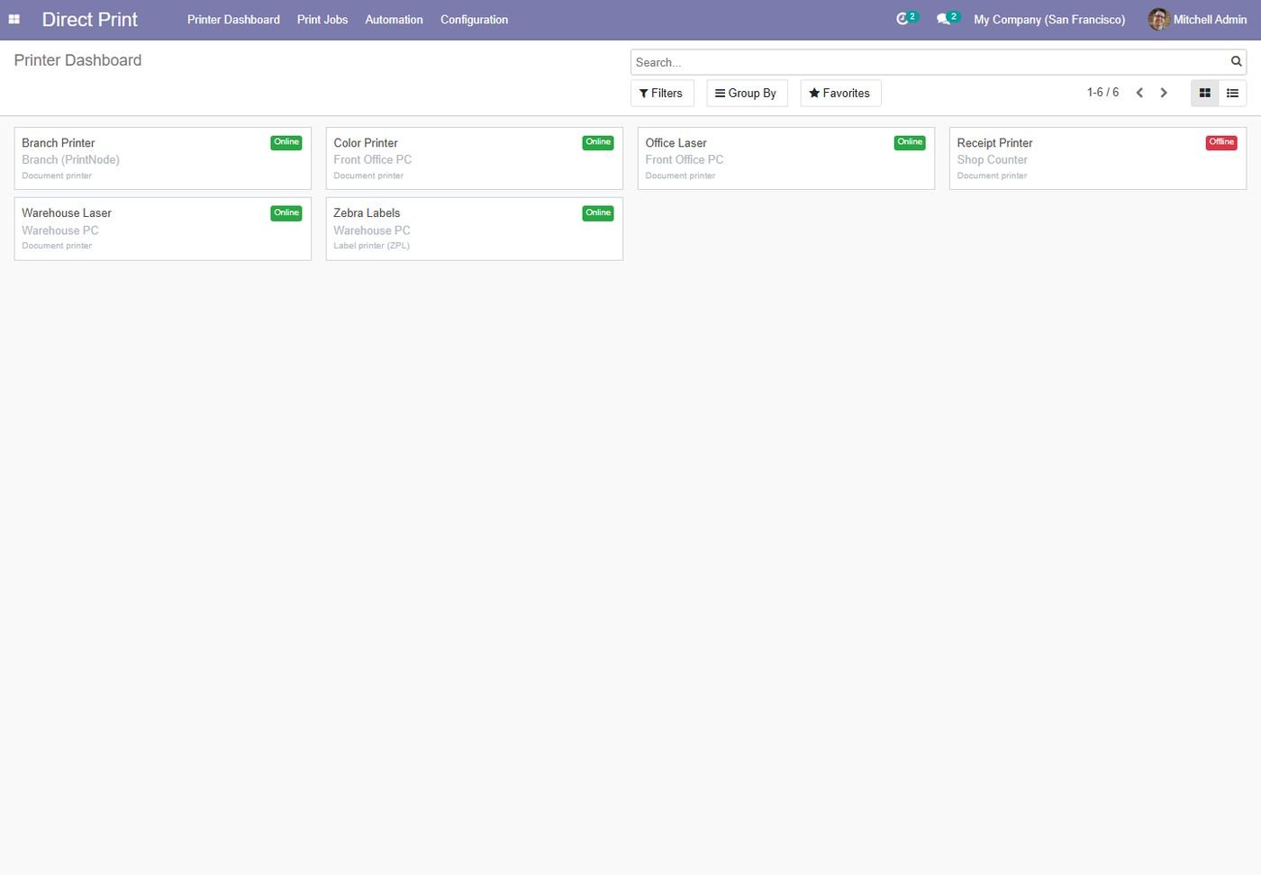 Odoo 14: Printer dashboard