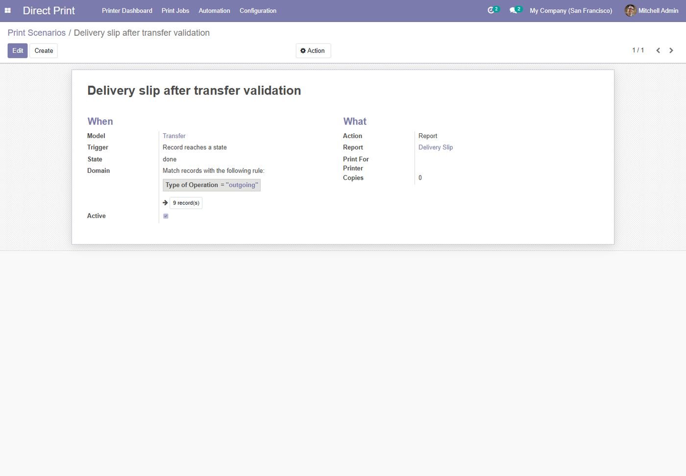 Odoo 14: Print scenario